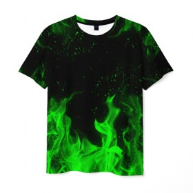 Мужская футболка 3D с принтом ЗЕЛЁНЫЙ ОГОНЬ , 100% полиэфир | прямой крой, круглый вырез горловины, длина до линии бедер | Тематика изображения на принте: bright | fire | flame | heat | light | wildfire | искры | огненный | огонь | пламя | пожар