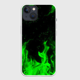 Чехол для iPhone 13 с принтом ЗЕЛЁНЫЙ ОГОНЬ | GREEN FIRE ,  |  | bright | fire | flame | heat | light | wildfire | искры | огненный | огонь | пламя | пожар