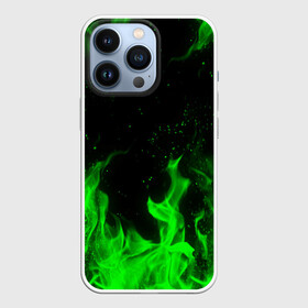 Чехол для iPhone 13 Pro с принтом ЗЕЛЁНЫЙ ОГОНЬ | GREEN FIRE ,  |  | bright | fire | flame | heat | light | wildfire | искры | огненный | огонь | пламя | пожар