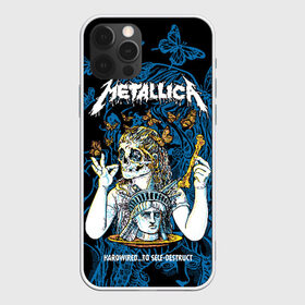 Чехол для iPhone 12 Pro Max с принтом Metallica , Силикон |  | american | bone | butterflies | death | fly | girl | head | james hetfield | kirk hammett | metal band | metallica | music | plate | rock | skull | statue of liberty | американская | бабочки | голова | девушка | держит | кость | кушает | летают | металлик