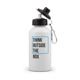 Бутылка спортивная с принтом Think outside the box , металл | емкость — 500 мл, в комплекте две пластиковые крышки и карабин для крепления | Тематика изображения на принте: 