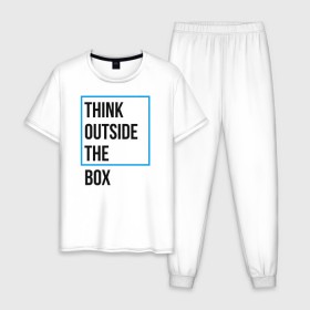Мужская пижама хлопок с принтом Think outside the box , 100% хлопок | брюки и футболка прямого кроя, без карманов, на брюках мягкая резинка на поясе и по низу штанин
 | 