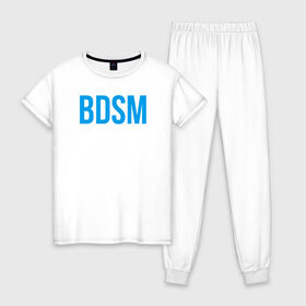 Женская пижама хлопок с принтом BDSM white , 100% хлопок | брюки и футболка прямого кроя, без карманов, на брюках мягкая резинка на поясе и по низу штанин | 
