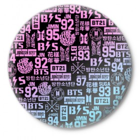 Значок с принтом BTS LOGOBOMBING ,  металл | круглая форма, металлическая застежка в виде булавки | Тематика изображения на принте: bangtan boys | bt21 | bts | бтс
