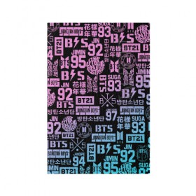 Обложка для паспорта матовая кожа с принтом BTS LOGOBOMBING , натуральная матовая кожа | размер 19,3 х 13,7 см; прозрачные пластиковые крепления | Тематика изображения на принте: bangtan boys | bt21 | bts | бтс