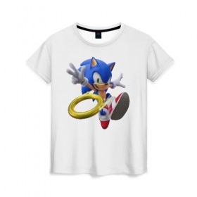 Женская футболка 3D с принтом Sonic , 100% полиэфир ( синтетическое хлопкоподобное полотно) | прямой крой, круглый вырез горловины, длина до линии бедер | 