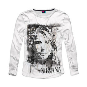 Женский лонгслив 3D с принтом Kurt Cobain , 100% полиэстер | длинные рукава, круглый вырез горловины, полуприлегающий силуэт | bleach | blew | cobain | dave | geffen | hormoaning | in utero | incesticide | krist | kurt | nevermind | nirvana | novoselic | rock | vevo | геффен | курт кобейн | нирвана | рок