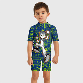 Детский купальный костюм 3D с принтом Ben10 Схема , Полиэстер 85%, Спандекс 15% | застежка на молнии на спине | ben ten | ben10 | go hero | hero time | kevin 11 | omnitrix | tennison | бен тен | бен10 | кевин 11 | омнитрикс | схема | теннисон