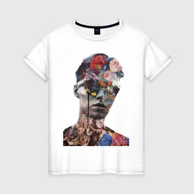 Женская футболка хлопок с принтом Искусство , 100% хлопок | прямой крой, круглый вырез горловины, длина до линии бедер, слегка спущенное плечо | голова | искусство | картина | стиль | цветы | человек