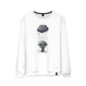 Мужской свитшот хлопок с принтом Грустный Котик , 100% хлопок |  | Тематика изображения на принте: грустный котик | дождь | котик | облако