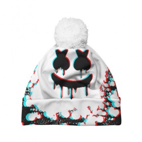 Шапка 3D c помпоном с принтом MARSHMELLO GLITCH , 100% полиэстер | универсальный размер, печать по всей поверхности изделия | america | dj | glitch | marshmello | usa | америка | глитч | маршмелло