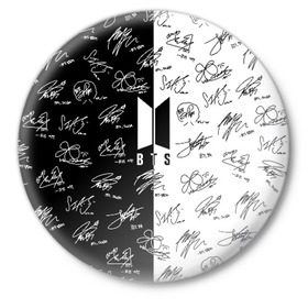 Значок с принтом BTS АВТОГРАФЫ ,  металл | круглая форма, металлическая застежка в виде булавки | bangtan boys | bt21 | bts | бтс