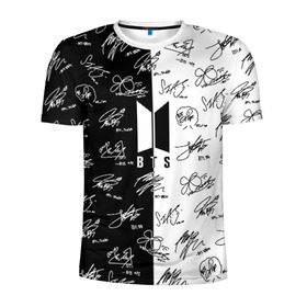 Мужская футболка 3D спортивная с принтом BTS АВТОГРАФЫ , 100% полиэстер с улучшенными характеристиками | приталенный силуэт, круглая горловина, широкие плечи, сужается к линии бедра | bangtan boys | bt21 | bts | бтс
