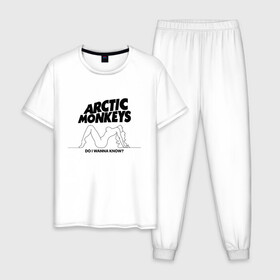Мужская пижама хлопок с принтом AM , 100% хлопок | брюки и футболка прямого кроя, без карманов, на брюках мягкая резинка на поясе и по низу штанин
 | alex turner | arctic monkeys | алекс тёрнер | арктик монкейс | арктические обезьяны