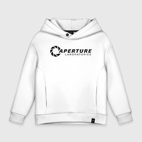 Детское худи Oversize хлопок с принтом APERTURE LABORATORIE , френч-терри — 70% хлопок, 30% полиэстер. Мягкий теплый начес внутри —100% хлопок | боковые карманы, эластичные манжеты и нижняя кромка, капюшон на магнитной кнопке | aperture | chell | half life | головоломка | испытуемый | портал | телепорт | челл