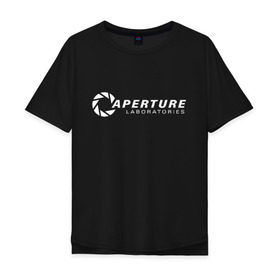 Мужская футболка хлопок Oversize с принтом Aperture laboratorie , 100% хлопок | свободный крой, круглый ворот, “спинка” длиннее передней части | aperture | chell | half life | головоломка | испытуемый | портал | телепорт | челл