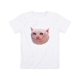 Детская футболка хлопок с принтом Плачущий кот , 100% хлопок | круглый вырез горловины, полуприлегающий силуэт, длина до линии бедер | cat | crying | meme | кот | мем | плачущий