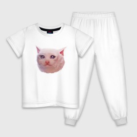 Детская пижама хлопок с принтом Плачущий кот , 100% хлопок |  брюки и футболка прямого кроя, без карманов, на брюках мягкая резинка на поясе и по низу штанин
 | cat | crying | meme | кот | мем | плачущий