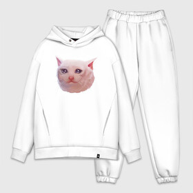 Мужской костюм хлопок OVERSIZE с принтом Плачущий кот ,  |  | cat | crying | meme | кот | мем | плачущий