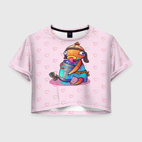 Женская футболка Crop-top 3D с принтом Рыба Фортнайт , 100% полиэстер | круглая горловина, длина футболки до линии талии, рукава с отворотами | epic | fortnite | рыба | фортнайт | эпик