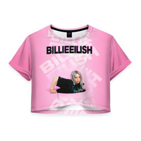 Женская футболка Cropp-top с принтом Billie Eilish , 100% полиэстер | круглая горловина, длина футболки до линии талии, рукава с отворотами | ayelish | bad guy | bellyache | bilie eilish | bilie elish | billie | billie eilish | eilish | electronic | elish | music | билли айлиш | эйлиш | элиш