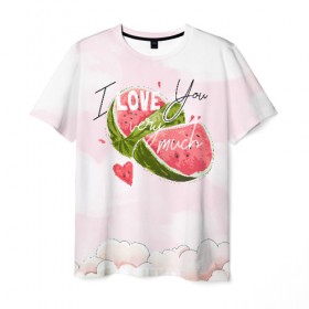 Мужская футболка 3D с принтом I love you very much , 100% полиэфир | прямой крой, круглый вырез горловины, длина до линии бедер | Тематика изображения на принте: арбуз | ваниль | влюбленные | лето | люблю тебя | любовь | сердечко | сердце | я люблю