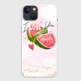 Чехол для iPhone 13 с принтом I love you very much ,  |  | арбуз | ваниль | влюбленные | лето | люблю тебя | любовь | сердечко | сердце | я люблю