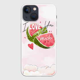 Чехол для iPhone 13 mini с принтом I love you very much ,  |  | Тематика изображения на принте: арбуз | ваниль | влюбленные | лето | люблю тебя | любовь | сердечко | сердце | я люблю