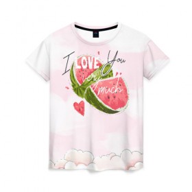 Женская футболка 3D с принтом I love you very much , 100% полиэфир ( синтетическое хлопкоподобное полотно) | прямой крой, круглый вырез горловины, длина до линии бедер | арбуз | ваниль | влюбленные | лето | люблю тебя | любовь | сердечко | сердце | я люблю
