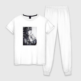 Женская пижама хлопок с принтом JOJO , 100% хлопок | брюки и футболка прямого кроя, без карманов, на брюках мягкая резинка на поясе и по низу штанин | jojo | аниме