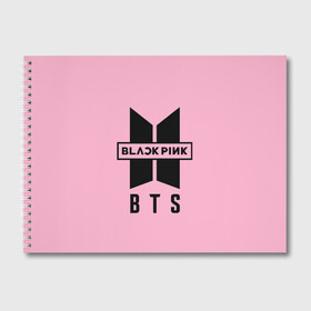 Альбом для рисования с принтом BTS and BLACKPINK , 100% бумага
 | матовая бумага, плотность 200 мг. | bangtan boys | black | blackpink | bt21 | bts | k pop | pink | rose | блек пинк | блекпинк | блэк пинк | блэкпинк | бтс