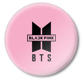 Значок с принтом BTS and BLACKPINK ,  металл | круглая форма, металлическая застежка в виде булавки | bangtan boys | black | blackpink | bt21 | bts | k pop | pink | rose | блек пинк | блекпинк | блэк пинк | блэкпинк | бтс