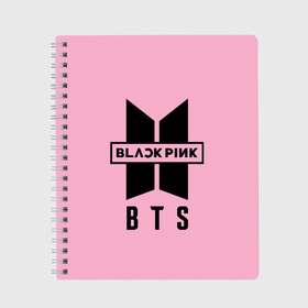 Тетрадь с принтом BTS and BLACKPINK , 100% бумага | 48 листов, плотность листов — 60 г/м2, плотность картонной обложки — 250 г/м2. Листы скреплены сбоку удобной пружинной спиралью. Уголки страниц и обложки скругленные. Цвет линий — светло-серый
 | bangtan boys | black | blackpink | bt21 | bts | k pop | pink | rose | блек пинк | блекпинк | блэк пинк | блэкпинк | бтс