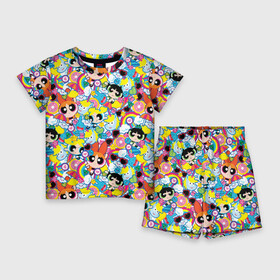 Детский костюм с шортами 3D с принтом Sticker bombs ,  |  | Тематика изображения на принте: powerpuff girl | ppg | бабблс | баттеркап | блоссом | крошки | крутые девчонки | лютик | пестик | пузырек | супер крошки | супергерой | таунсвиль | цветик
