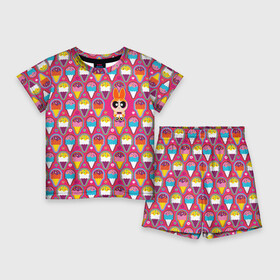Детский костюм с шортами 3D с принтом Blossom. Ice cream ,  |  | powerpuff girl | ppg | бабблс | баттеркап | блоссом | крошки | крутые девчонки | лютик | пестик | пузырек | супер крошки | супергерой | таунсвиль | цветик