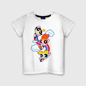 Детская футболка хлопок с принтом Bubbles, Blossom, Buttercup , 100% хлопок | круглый вырез горловины, полуприлегающий силуэт, длина до линии бедер | powerpuff girls | ppg | бабблс | баттеркап | блоссом | крошки | крутые девчонки | лютик | пестик | пузырек | супер крошки | супергерой | таунсвиль | цветик