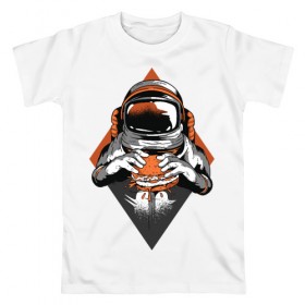 Мужская футболка хлопок с принтом Космонавт , 100% хлопок | прямой крой, круглый вырез горловины, длина до линии бедер, слегка спущенное плечо. | Тематика изображения на принте: astronaut | cosmonaut | nasa | астронавт | бургер | в космосе | еда | космонавт | космос | наса