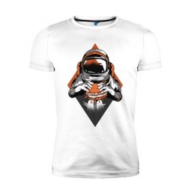Мужская футболка премиум с принтом Космонавт , 92% хлопок, 8% лайкра | приталенный силуэт, круглый вырез ворота, длина до линии бедра, короткий рукав | Тематика изображения на принте: astronaut | cosmonaut | nasa | астронавт | бургер | в космосе | еда | космонавт | космос | наса