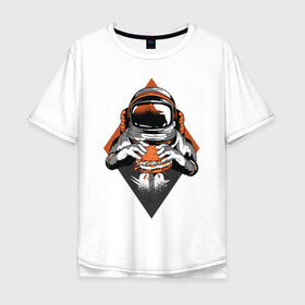 Мужская футболка хлопок Oversize с принтом Космонавт , 100% хлопок | свободный крой, круглый ворот, “спинка” длиннее передней части | astronaut | cosmonaut | nasa | астронавт | бургер | в космосе | еда | космонавт | космос | наса