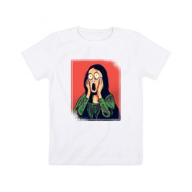 Детская футболка хлопок с принтом Мона Лиза , 100% хлопок | круглый вырез горловины, полуприлегающий силуэт, длина до линии бедер | fear | halloween | mona lisa | мона лиза | ужас | хеллоуин | хэллоуин