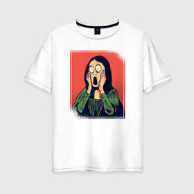 Женская футболка хлопок Oversize с принтом Мона Лиза , 100% хлопок | свободный крой, круглый ворот, спущенный рукав, длина до линии бедер
 | fear | halloween | mona lisa | мона лиза | ужас | хеллоуин | хэллоуин