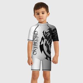 Детский купальный костюм 3D с принтом черный лого оверлорд на белом фоне , Полиэстер 85%, Спандекс 15% | застежка на молнии на спине | overlord | аниме | геометрия | градиент | лого | логотип | надпись | оверлорд | сериал