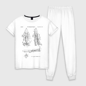 Женская пижама хлопок с принтом Patent nasa , 100% хлопок | брюки и футболка прямого кроя, без карманов, на брюках мягкая резинка на поясе и по низу штанин | nasa | patent | идея | история | корабль | космос | наса | патент | разработка | чертеж | чертежи