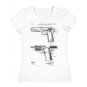 Женская футболка хлопок с принтом Пистолет , 100% хлопок | прямой крой, круглый вырез горловины, длина до линии бедер, слегка спущенное плечо | patent | армия | идея | история | оружие | патент | пистолет | разработка | чертеж | чертежи