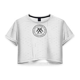 Женская футболка Cropp-top с принтом monsta x , 100% полиэстер | круглая горловина, длина футболки до линии талии, рукава с отворотами | monsta x