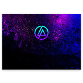 Поздравительная открытка с принтом Linkin Park , 100% бумага | плотность бумаги 280 г/м2, матовая, на обратной стороне линовка и место для марки
 | Тематика изображения на принте: alternative | brad delson | breakbit | chester bennington | dave farrell | electronic rock | extreme | linkin park | mike shinoda | neon | nu metal | rap | rock | рок