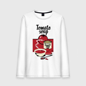 Мужской лонгслив хлопок с принтом Томатный суп , 100% хлопок |  | flat | food | poster | retro | soup | spoon | steam | tomato | еда | ложка | пар | плакат | помидор | ретро | суп | тарелка