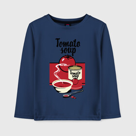 Детский лонгслив хлопок с принтом Томатный суп , 100% хлопок | круглый вырез горловины, полуприлегающий силуэт, длина до линии бедер | flat | food | poster | retro | soup | spoon | steam | tomato | еда | ложка | пар | плакат | помидор | ретро | суп | тарелка
