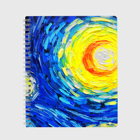 Тетрадь с принтом КРАСКИ ВАНГОГА , 100% бумага | 48 листов, плотность листов — 60 г/м2, плотность картонной обложки — 250 г/м2. Листы скреплены сбоку удобной пружинной спиралью. Уголки страниц и обложки скругленные. Цвет линий — светло-серый
 | art | impressionism | night | painting | planets | sky | stars | style | van gogh | waves | ван гог | вихрь | волны | живопись | звезды | импрессионизм | искусство | краски | небо | ночь | рисунок | стиль