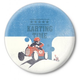 Значок с принтом Karting time ,  металл | круглая форма, металлическая застежка в виде булавки | karting | автомобили | вождение | гонки | картинг | машины | рэйсинг | экстрим | экстримальныйспорт